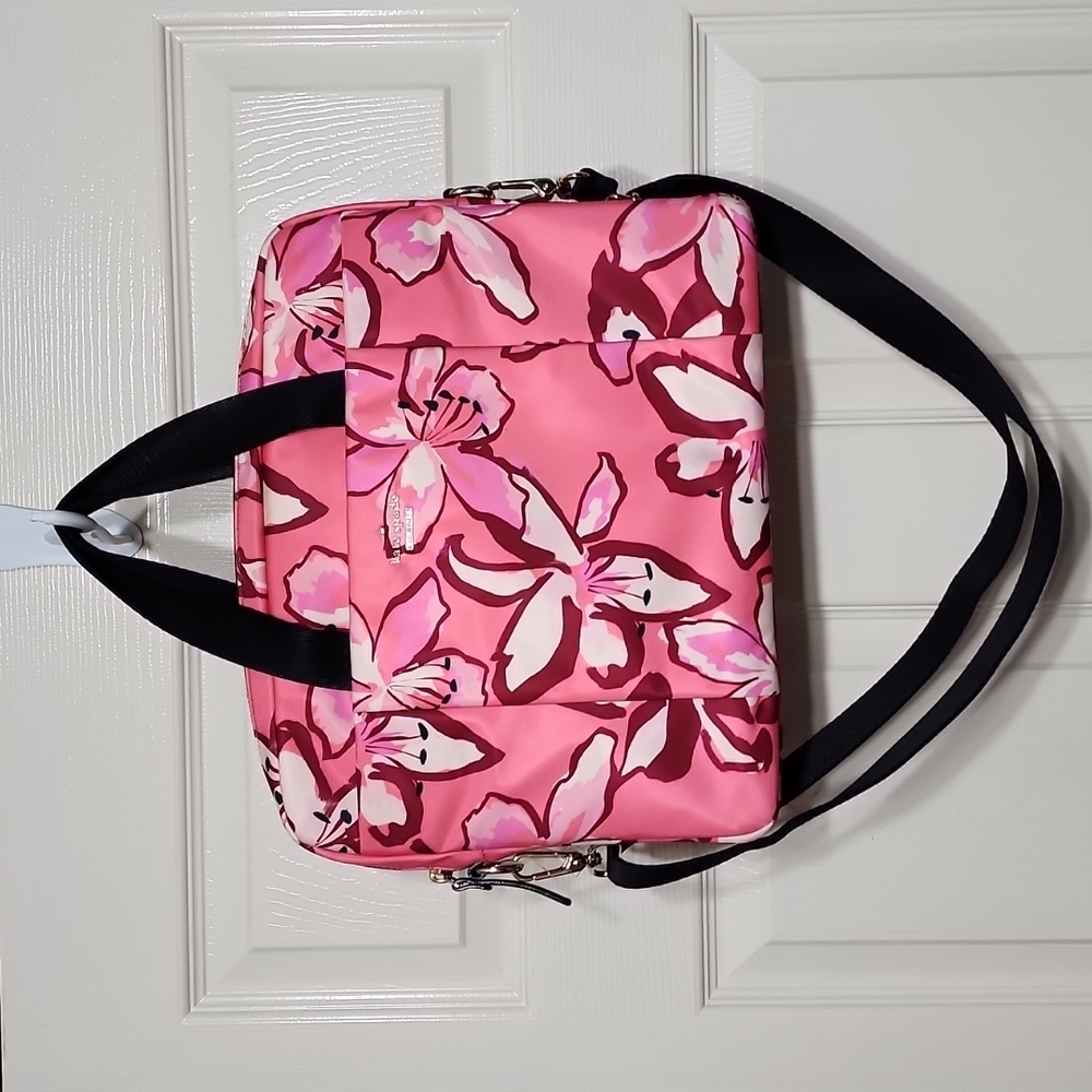 kate spade Pink Floral Nylon Laptop Tote with Black Straps